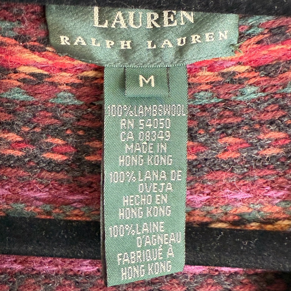 Lauren Ralph Lauren Wool Cardigan Sweater Car Coat Vintage Y2K Fair Isle Country - Picture 9 of 15
